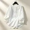 Blusa redonda branca bordada com detalhes vazados, nova para a primavera, de estilo europeu e americano, para venda cruzada na Amazon, para mulheres