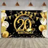 Nova Decoração de Festa de Aniversário Placa e Cartaz Preto e Dourado para Fundo de Cabine de Fotos de Aniversário com Estampagem Dourada