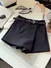 Shorts elegantes e simples estilo terno cinza de corte A para mulheres, nova coleção de outono, saia-calça assimétrica versátil de cintura alta e perna larga para baixinhas