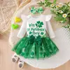 Ropa de moda para niños: Amazon Romper de Manga Larga con Estampado Otoñal Estilo Europeo y Americano, Vestido de Princesa de Malla Verde