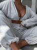Conjunto de Dos Piezas de Moda para Mujer de Primavera Casual para el Trabajo con Temperamento Elegante Top Corto de Manga Larga con Cremallera Combinado con Pantalones Largos Casuales