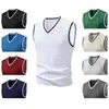 Novo Colete de Tricô Masculino Outono/Inverno 2026 Gola V Color Block Tricô Canelado Vertical Trançado Sem Mangas Suéter Casual para Camada