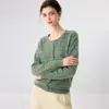 Cardigã de cashmere listrado, nova coleção outono/inverno feminina, suéter de tricô com gola redonda, peça externa de manga longa, top retrô de caimento solto