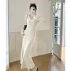 Comercio Exterior Ropa de Mujer Toma Real Estilo Ligeramente Maduro Vestido de Punto Trenzado con Cuello en V para Mujer Aspecto Adelgazante Otoño e Invierno Falda Larga Interior Lana