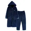 Pijama Masculino Acolchoado de Veludo Coral Três Camadas Outono e Inverno Veludo Espessado Pijama Longo com Capuz Roupas de Casa de Inverno