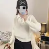 Suéter Falso de Dos Piezas para Mujer, Otoño e Invierno, Diseño Retro Perezoso, Estilo de Nicho, Cuello Polo, Top de Punto Trenzado
