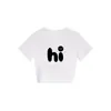 Camiseta Cinza de Verão Novo Estilo com Gola Redonda e Manga Curta para Mulheres com Estampa da Letra 'Hi', Top Versátil e Emagrecedor