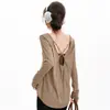 Cubierta de Yoga para Mujer Espalda Cruzada Manga Larga Holgada Adelgazante Caída Ligeramente Transparente Ropa de Abrigo Otoño Conjunto de Pantalones de Yoga Ropa para Mujer