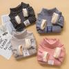 Ropa interior térmica para niños, capa base de forro polar engrosado para niños, top a rayas estilo coreano, camiseta térmica de cuello alto para niñas de invierno