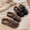 Chinelos de couro Birkenstock com sola grossa e forro de pelo 2026 novo estilo feminino inverno bico fechado slip-on sapatos quentes de algodão feminino