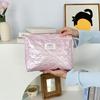 Bolso de Mano Acolchado con Forma de Corazón de PU Coreano para Mujer, Neceser Impermeable Simple y Portátil, Bolsa Grande de Viaje para Cosméticos de Cuidado de la Piel