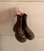 Botines Gruesos con Cremallera Trasera y Punta Redonda Chuyuji para Mujer, Nuevos Botines Elásticos Gruesos de Estilo Coreano para Otoño e Invierno
