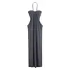 Vestido Sexy de Estilo Europeo y Americano para Resort con Cuello Halter Falda Larga para Mujer en Otoño con Cintura Plisada Aspecto Adelgazante Vestido de Tubo
