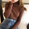Suéter Pulôver Feminino Roupa Externa Versátil Camada Base Outono Gola Alta Malha Top Cor Sólida Elegante Manga Longa Top Interno