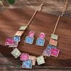 Cross-border Hot Sale Liga de Zinco Geométrico Quadrado Cor Gota Óleo Personalidade Oco Design Feminino Colar Brincos terno