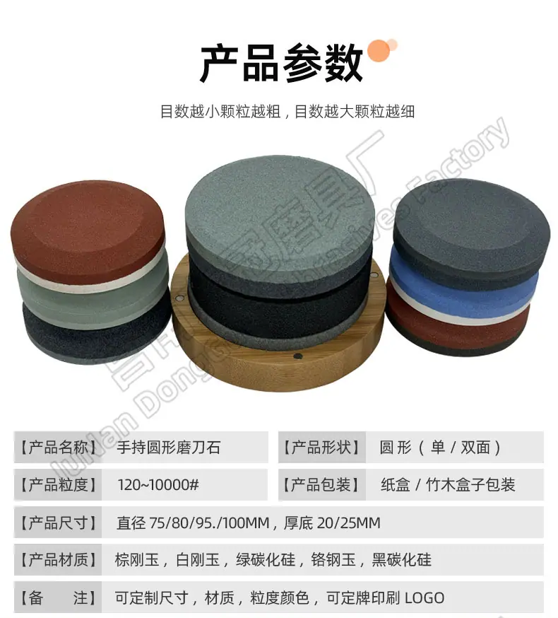 圆形磨刀石 圆磨块 便携式家用厨房户外圆形磨刀石 round shape sharpening stone 黑碳化硅双面 棕刚玉 白刚玉 单面 100X25MM 80X25MM 100X20MM 75X25MM 开刃 脚刀 鱼钩 斧头打磨油石 圆磨刀石 圆形油石 圆形磨刀石 半圆磨刀石 家用圆形磨刀石 半圆形磨刀石 小型圆形磨刀石 手持圆形磨刀石 椭圆磨刀石 椭圆形磨刀石 磨玻璃圆形油石 手持圆形磨刀石 手握式 使用方便 红白 蓝白 黑绿谈 棕双面户外 磨脚石 家用菜刀厨房开刃斧头 跨境外面油石 亚马逊油石 超精油石 精磨抛光 批发 地摊货源 跑江湖 多功能 包邮 手动  定做 菜刀 大号 小号 开刃 磨刀神器 定角磨刀器 迷你条 磨石油石 砥石 磨刀石油石 商用 抛光油石 磨刀架 超细 粗磨 细磨 磨操刀剪刀 开刃 Sharpending stone 单面油石 单板磨刀石 家用厨房户外油石 磨刀石塑料底座 白刚玉WA 氧化铁红 绿碳化硅GC 黑碳化硅C 铬钢玉PA 碳化硼 磨刀器 套装 单面 精磨粗磨细磨跨境外贸，精磨油石，粗磨，细磨，跑江湖 摆地摊 菜刀剪刀屠宰刀 大号小号油石 魔石 陶瓷免烧油石 批发工厂定制 厂家磨刀神器 定角 地摊货源 跑江湖 磨刀工具 磨刀石天然 磨刀架 迷你 陶瓷磨刀棒 商用磨刀石 knife 手持磨刀 磨刀石日本 磨刀石底座 砥石 粗磨 细磨 精磨 单面 迷你   金钢砂磨刀石 金刚沙磨石 180X60X15MM 红蓝白绿黄 精磨油石 细磨sharpening stone 家用厨房户外油石磨刀石 120 240 400 600 800 1000 1500 2000 3000 4000 5000 6000 7000  8000 9000 10000 20000目