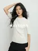 Camiseta Básica de Punto con Cuello Medio HAVEGAN/Para Mujer, Otoño Manga Corta Ajustada Elástica Capa Base
