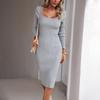 Vestido de lana Kaikuo cuadrado europeo y americano transfronterizo de Amazon 2023 otoño e invierno elegante vestido tubo de comercio exterior
