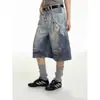 Jeans de pierna ancha cropped decorativos estampados en caliente de nuevo estilo para verano para hombres y mujeres, shorts casuales rectos holgados estilo americano
