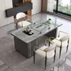 Conjunto de mesa de centro e cadeiras em pedra sinterizada de luxo leve, adequado para escritório, varanda ou uso doméstico; mesa de chá pequena moderna com chaleira de água integrada e estação de chá em pedra