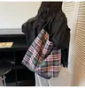 Nova Bolsa de Verão 2026 para Mulheres, Bolsa de Lona de Grande Capacidade Estilo Preguiçoso, Bolsa de Ombro Tote Xadrez para Roupas de Trabalho de Estudante