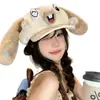 Boina fofa de pelúcia com orelhas de coelho estilo cartoon japonês para mulheres, versátil para passeios de verão, faz o rosto parecer menor, chapéu octogonal