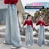 Ropa para Niñas, Pantalones para Niños Talla Mediana y Grande, Nuevos Jeans Rectos de Dobladillo Ancho Estilo Coreano Primavera y Otoño 2026