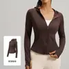 Chamarra de yoga adelgazante y favorecedora para mujer, con cierre de cremallera, con capucha, manga larga, poliéster-spandex de alta elasticidad, top tipo cárdigan deportivo y de fitness, otoño e invierno