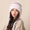 Gorro de lana de punto con cordones coloridos para mujer, otoño e invierno, nuevo gorro cálido a rayas de color a juego con protección para las orejas para cara pequeña