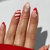 24 piezas de uñas postizas con temática navideña, con un diseño de copo de nieve francés verde, para una fácil aplicación y un look moderno, adecuadas tanto para el mercado europeo como para el americano
