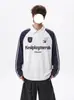 Moletom com gola e blocos de cor estilo americano para homens, top com estampa de letras para outono, marca da moda, camiseta casual de manga longa