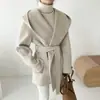 Cardigan de renda com cadarço estilo vintage Dongdaemun coreano, casaco de lã com capuz, moda de nicho de alta qualidade