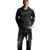 Moletom com capuz listrado retrô americano bordado com meteoro para homens, corte solto, versátil, top pullover casual moderno para primavera e outono