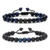 Pulsera trenzada de piedra volcánica popular de Amazon para hombre, pulsera de ojo de tigre con cuentas, pulsera de moda hecha a mano para hombre