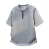 Camisa polo de manga curta desconstruída com meio zíper para homens, estilosa e sofisticada, estilo camiseta de malha, verão americano high street de manga curta