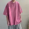 Camiseta Vintage Lavada de Corte Holgado con Mangas Cortas y Hombros Caídos para Hombre, Deportiva Casual, Algodón Puro Pesado Batik, Manga Corta Desgastada para Fitness en Verano