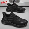 Sapatos Masculinos HuiLi Tênis Esportivo Estilo Masculino 2026 Nova Coleção Outono Superfície de Couro Sapatos Casuais Solado Macio Leve Preto Tênis de Corrida Masculino