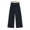 Calça Jeans Wide Leg com Cordão Elástico na Cintura Dupla Patchwork Tendência para Mulheres Estilo Americano Calça Cargo Lavada Moda Versátil Calça Casual de Perna Reta