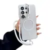 Funda con gradiente de purpurina brillante con cordón, adecuada para Samsung S26, S25 simple, soporte magnético S24, funda para teléfono A36