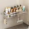 Estante de almacenamiento de baño sin taladro para colgar en la pared para artículos del inodoro y lavabo, estante organizador de pared para uso doméstico