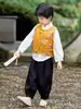 Conjunto de Hanfu de Otoño para Niños, Nuevo Estilo Chino para Niños, Disfraz de Otoño para Actuaciones, Chaleco Estilo Chino Tang Suit para Niños, Conjunto de Tres Piezas