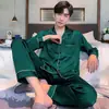 Pijama de Manga Larga para Hombre Primavera y Otoño Delgado Seda de Hielo Guapo Ropa Exterior Ropa de Casa conjunto Talla Grande Pijama Holgado para Hombre
