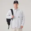 Camisa de Manga Larga para Hombre 2026 Otoño Nueva Raya Solapa Casual Tendencia Japonesa Retro Parche Bordado Chaqueta Algodón