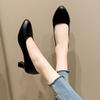 Tacones altos para mujer, tacones gruesos, primavera y otoño 2024, nuevo estilo coreano, zapatos de tacón medio bajo para mujer, zapatos pequeños de cuero, zapatos planos de trabajo para mujer