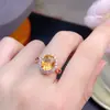 Anel de cristal amarelo da sorte natural seiko cravejado pedra bruta especificações 8*10mm prata de lei s925 banhado a ouro 18k cravação de ouro real