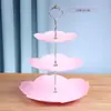 Bandeja de Lanches para Chá da Tarde em Estilo Europeu Decoração de Mesa de Sobremesas Prato para Bolo Suporte para Bolo de Três Andares Fruteira de Plástico Criativa de Vários Níveis