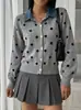 Cárdigan de Punto con Lunares Estilo Harajuku Coreano para Mujer, Nuevo Estilo Primavera Otoño, Cuello de Mezclilla, Suéter Corto Delgado, Abrigo, Top