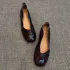Versión de Piel de Oveja Cuero Genuino Nicho Retro Zapatos Bajos Individuales para Mujer Versátiles de Fondo Plano Slip-Ons para Viajar Bailarinas