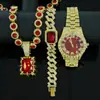 Collar Pulsera Reloj Set Colgante Rectangular de Piedra Preciosa Corazón de Océano Retro Regalo de Alta Gama para Hombres