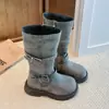Botas Retro Lavadas para Niñas de Caña Media Invierno Dulces Geniales Botas de Caballero Botas Cálidas con Felpa Suela Suave Antideslizantes Botas de Piel